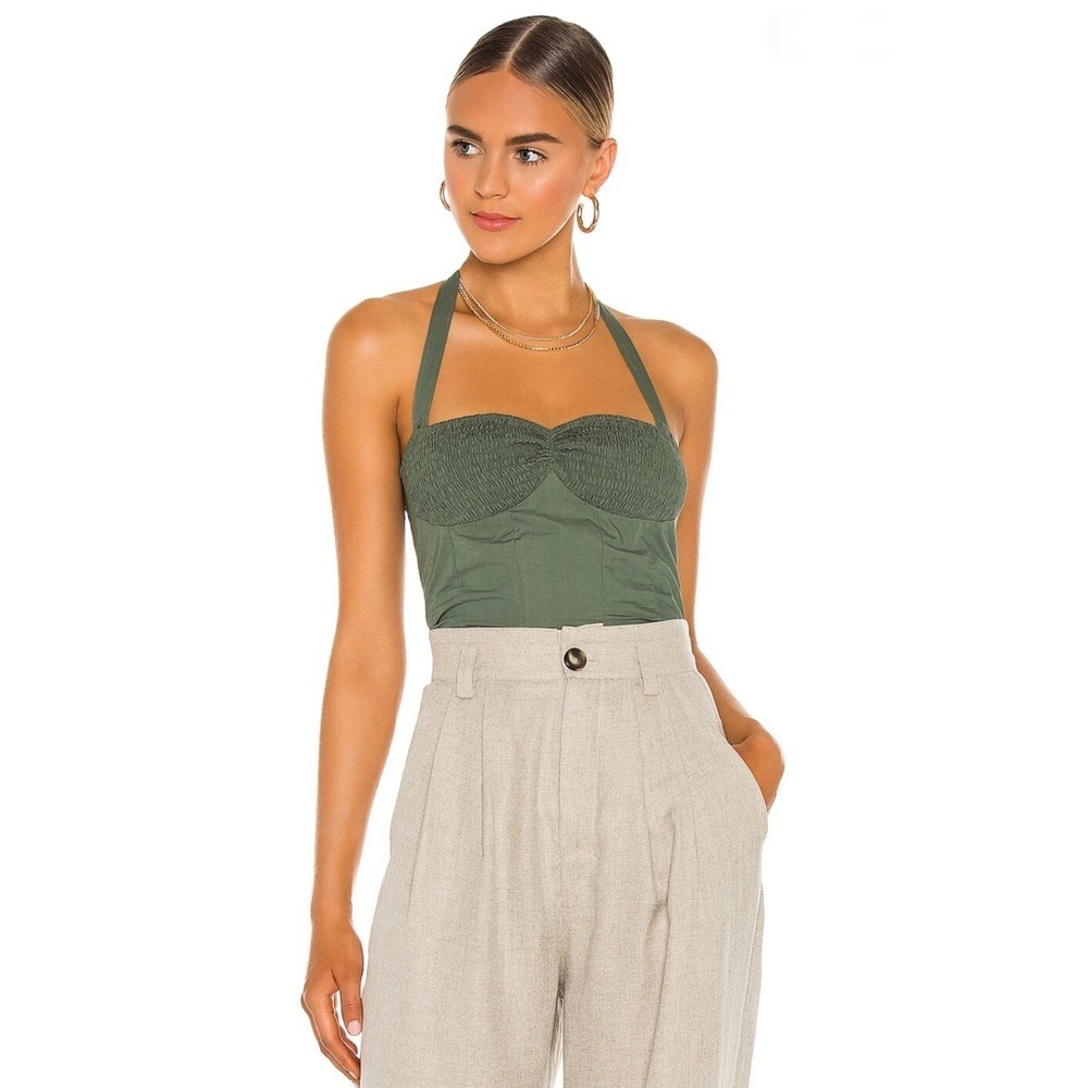 NEW REVOLVE SWF Absinthe Halter Smocked Cotton Cropped Top Size S